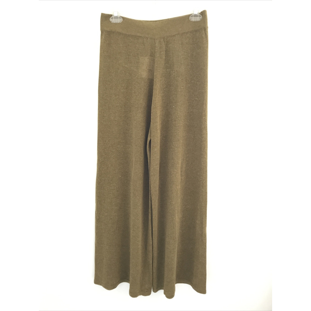 Zara khaki green linen knit flared palazzo pants NWT Size M Semi-Sheer - Picture 3 of 7